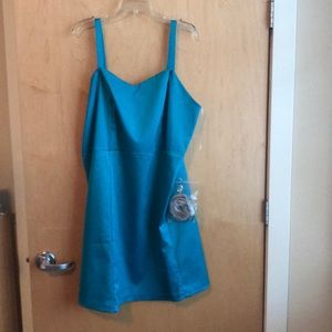 Teal satin-look dress, Lane Bryant, sz 24.